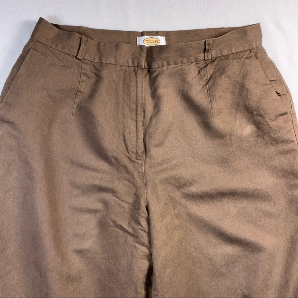 Talbots Women Wide Leg Italian Linen Blend Trousers Pants 14 Brown Lagenlook
